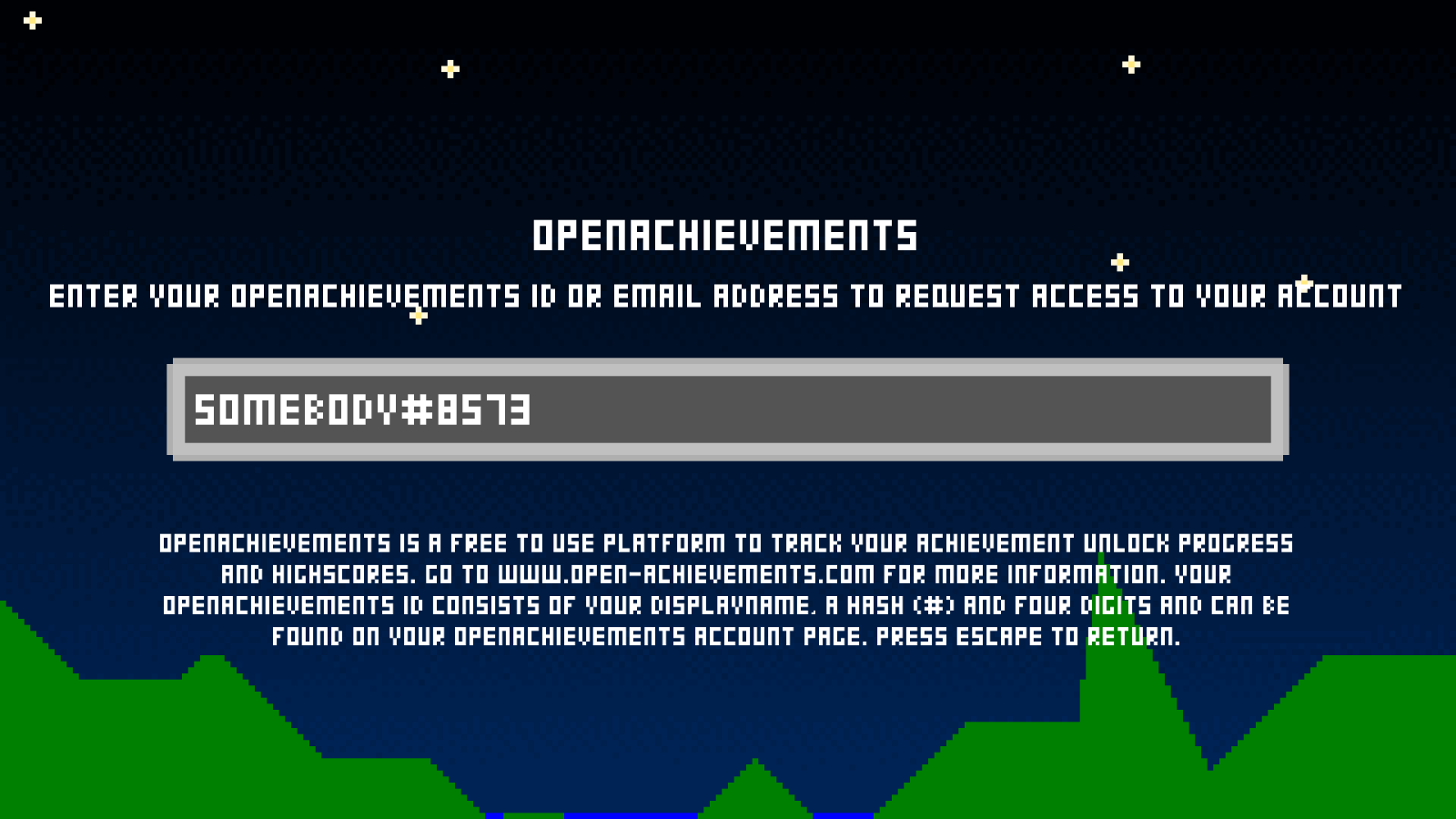 Gravity Depravity's OpenAchievements connection screen